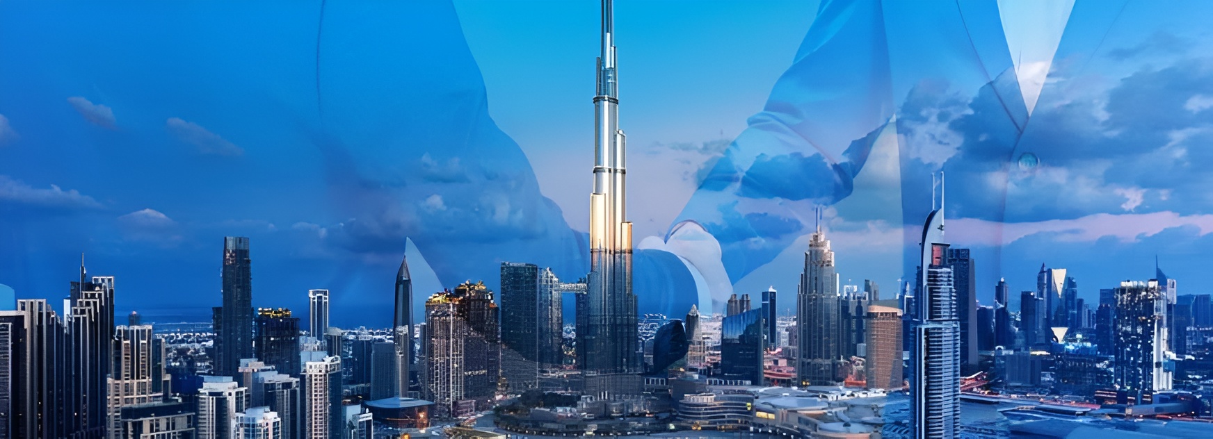 Business suit overlay on Dubai skyline with Burj Khalifa for company formation services