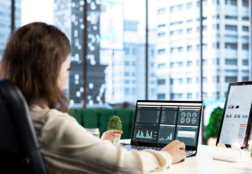 Digital transformation technology concept with business analytics dashboard